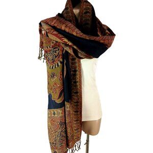 NOVICA Paisley 100% Wool Wrap Shawl Pashmina Woven Fringe Multicolor Earthy Indi